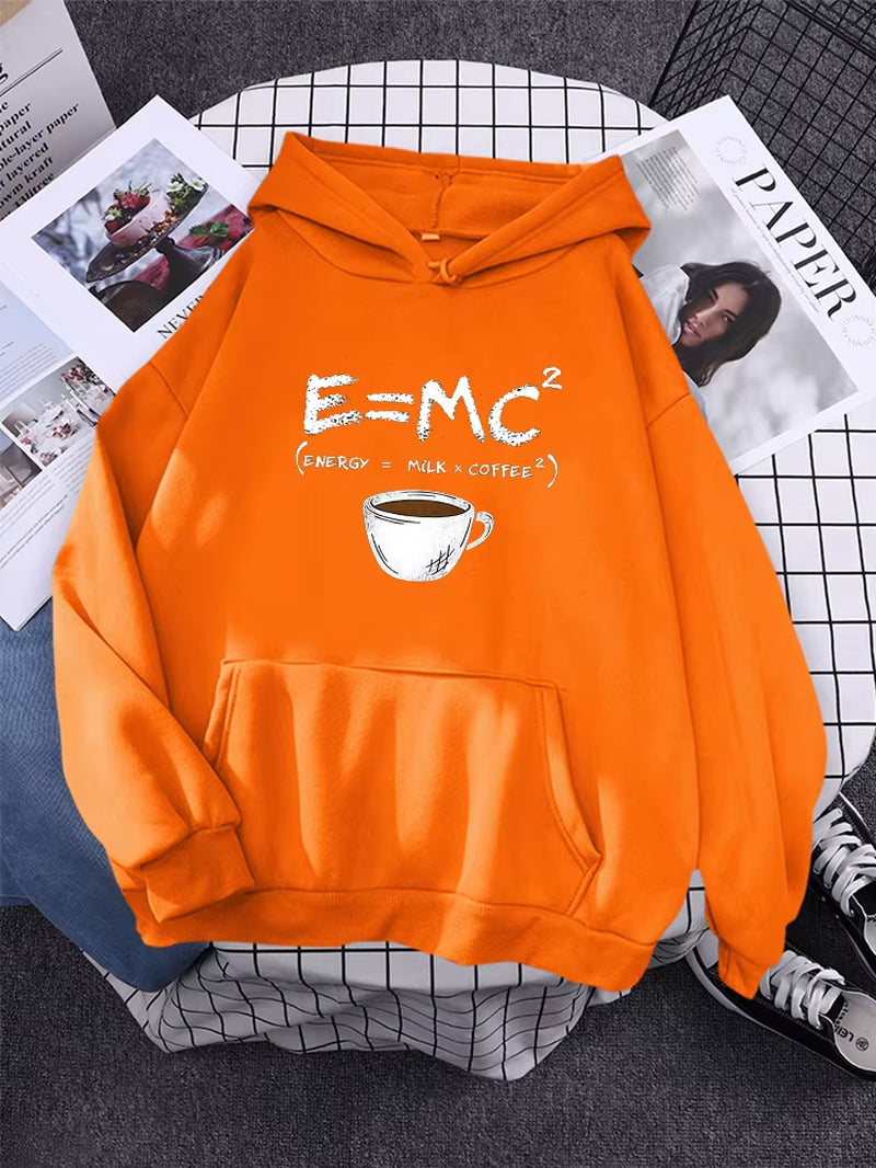 Hoodies E=Mc Coffee Personality Print Hoody for Women Harajuku Aesthetic Hoodie Warm Womens Fleece Oversized Sweatshirt Female