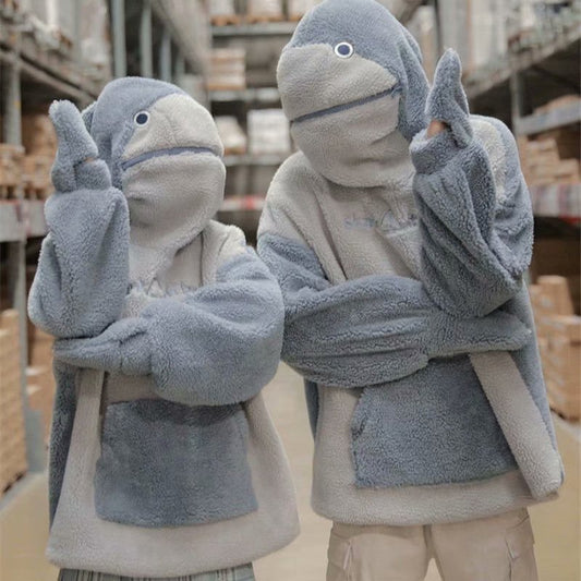 Shark Hooded Sweater Lamb Wool Couple Jacket