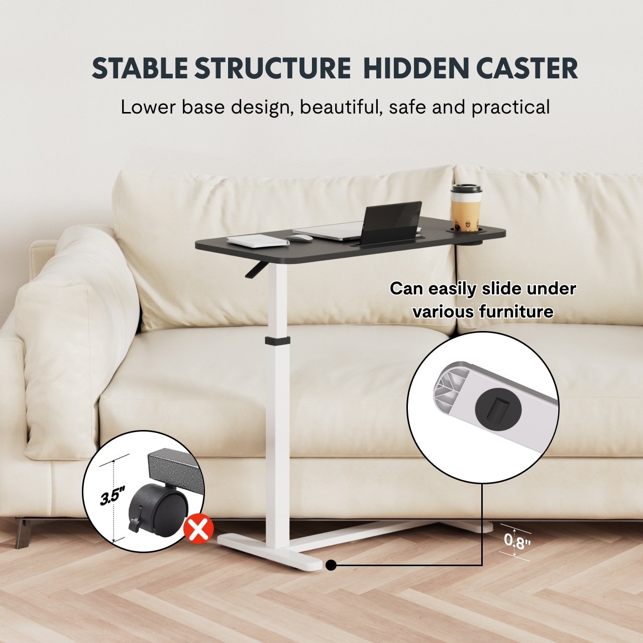 Adjustable Rolling Standing Desk with Pneumatic Lift