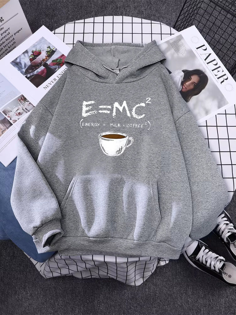 Hoodies E=Mc Coffee Personality Print Hoody for Women Harajuku Aesthetic Hoodie Warm Womens Fleece Oversized Sweatshirt Female