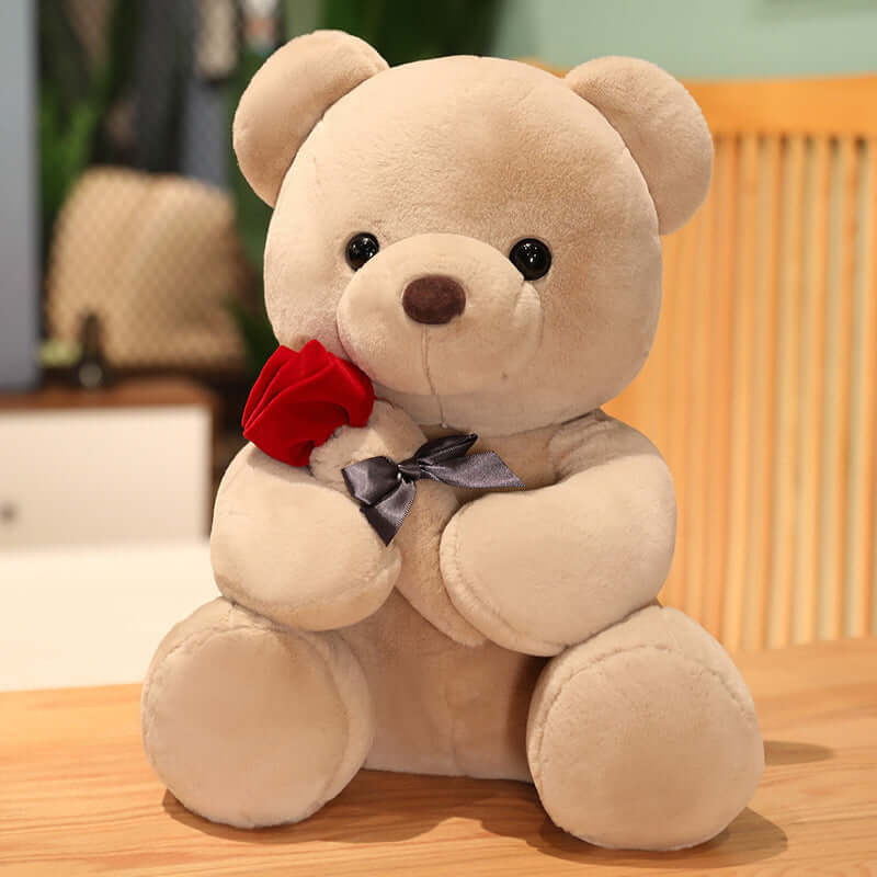 Rose Teddy Bear Plush Pillow - Soft & Adorable Gift