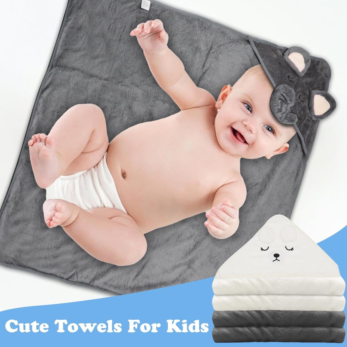 2 PCS Baby Hooded Towels Newborn, 80*80 CM Hooded Baby Towel Girl Boy, Ultra Soft Hooded Bath Towel for Baby, Absorbent Newborn Essentials Baby Bath Towel, Baby Towels with 30*40 CM Storage Bag