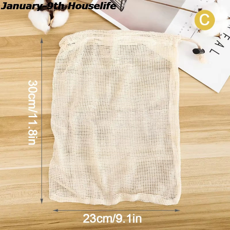 Reusable Grocery Produce Bags Cotton Mesh Ecology Market String Net Tote Bag Kitchen Fruits Vegetables Hanging Bag Home