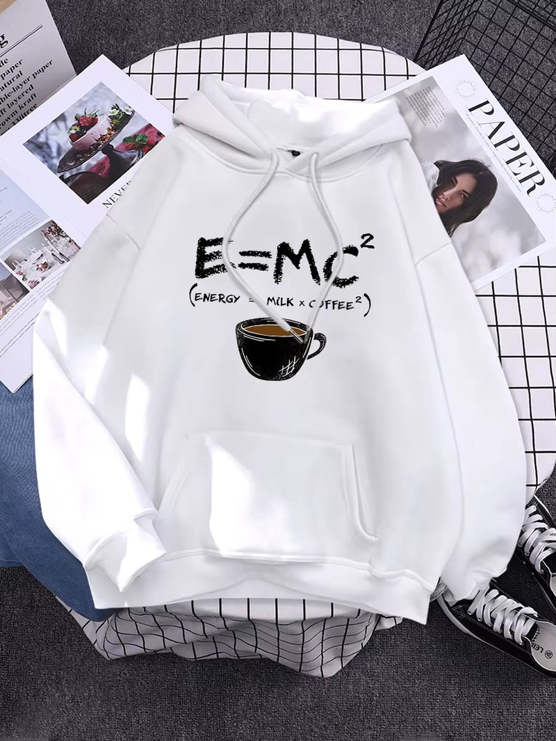 Hoodies E=Mc Coffee Personality Print Hoody for Women Harajuku Aesthetic Hoodie Warm Womens Fleece Oversized Sweatshirt Female