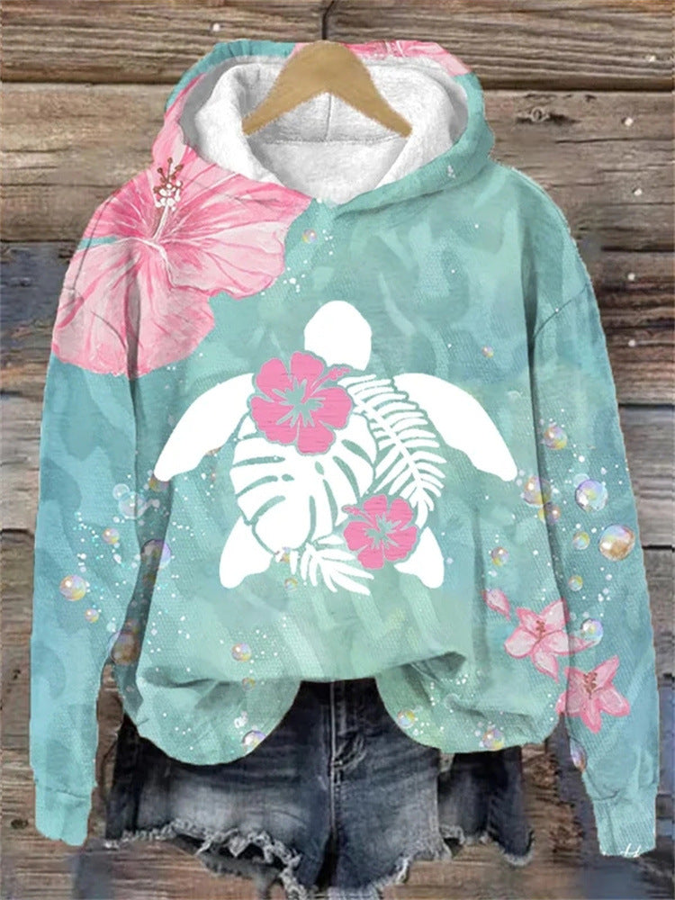 Fashion European And American Style Autumn And Winter Floral Print Long Sleeve Pullover