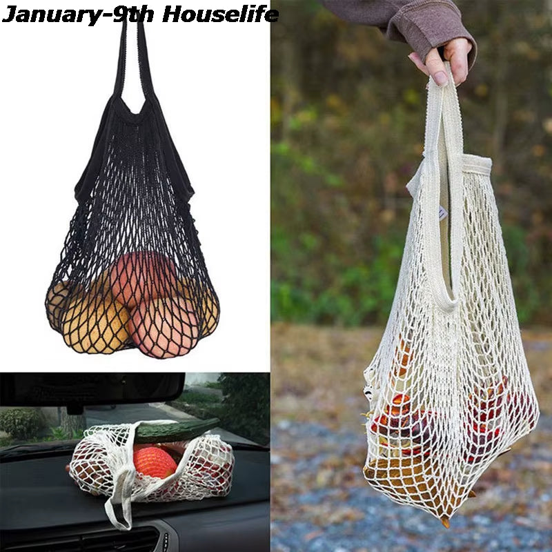 Reusable Grocery Produce Bags Cotton Mesh Ecology Market String Net Tote Bag Kitchen Fruits Vegetables Hanging Bag Home