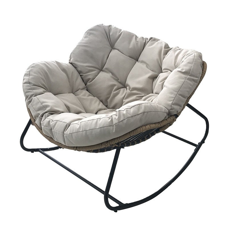Reclinable Iron Double Rocking Chair,Giant Patio Rocking Chair, Indoor Outdoor Egg Freestyle Chair with Cushion and Frame Comfortable Upholstered Rocking Chair, Modern Lounge Chair for, Garden, Backyard, Home Improvements