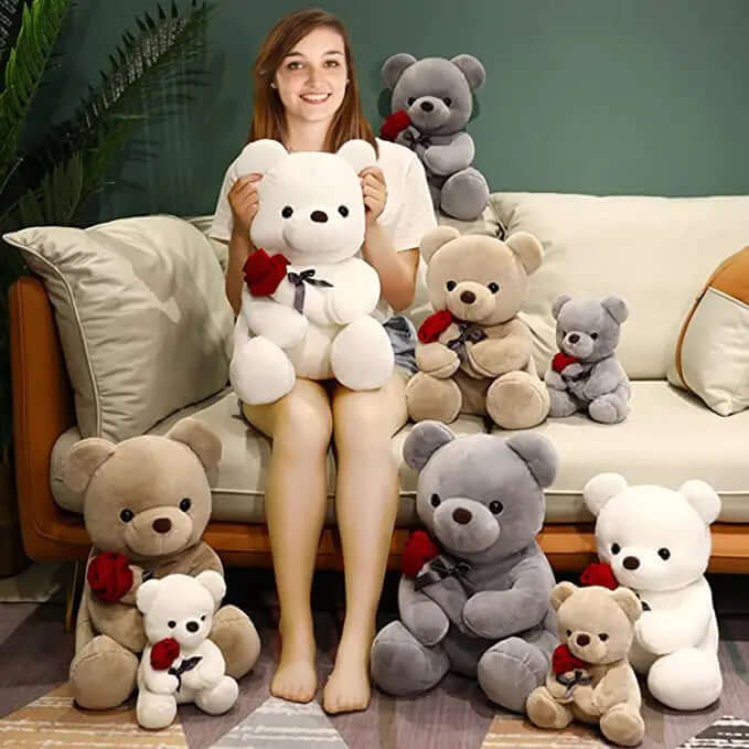Rose Teddy Bear Plush Pillow - Soft & Adorable Gift