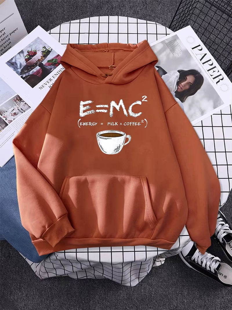 Hoodies E=Mc Coffee Personality Print Hoody for Women Harajuku Aesthetic Hoodie Warm Womens Fleece Oversized Sweatshirt Female