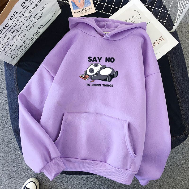 Hooded Plus Fleece Panda Sweater Women's Casual Loose Top