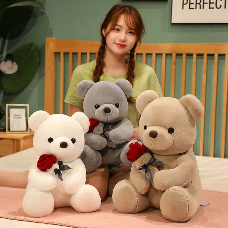 Rose Teddy Bear Plush Pillow - Soft & Adorable Gift
