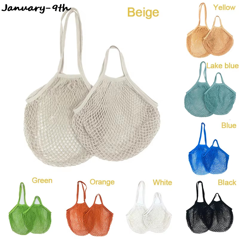 Reusable Grocery Produce Bags Cotton Mesh Ecology Market String Net Tote Bag Kitchen Fruits Vegetables Hanging Bag Home