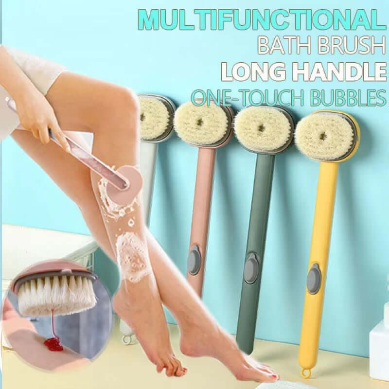 Soft Shower Brush Liquid Bath Soap Dispenser Long Handle Rear Back Scrubber Body Exfoliator Deep Mud Clean for Wet Dry Brushing