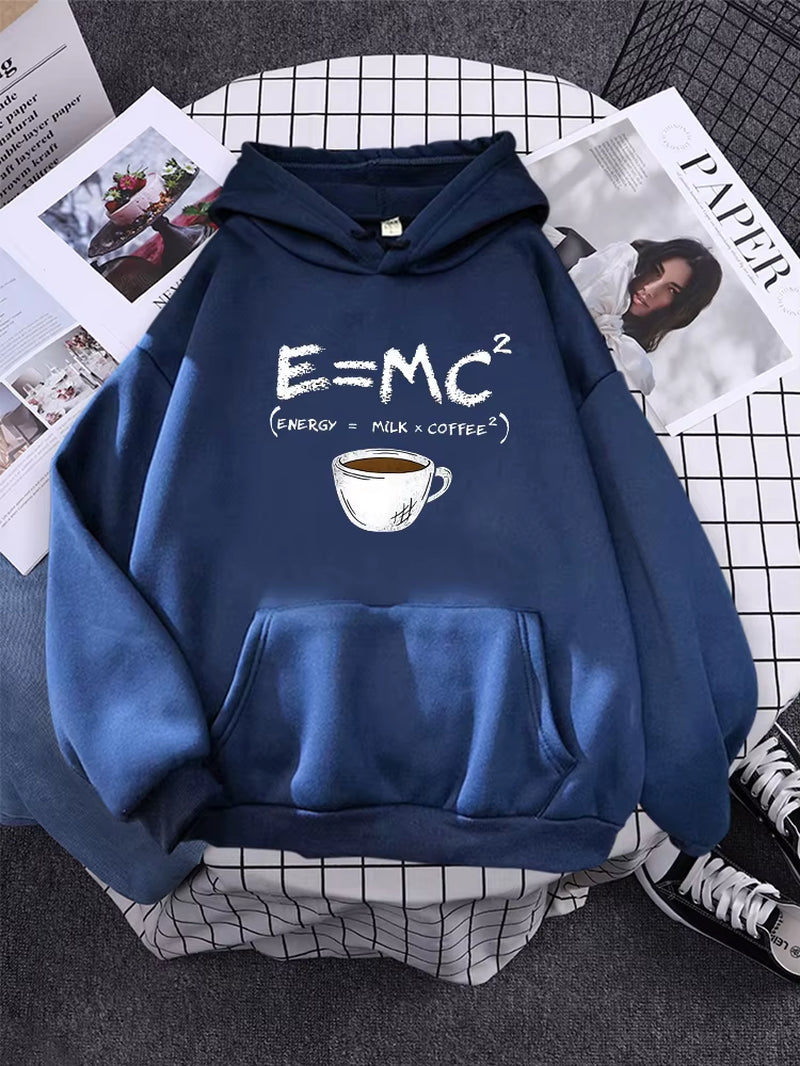 Hoodies E=Mc Coffee Personality Print Hoody for Women Harajuku Aesthetic Hoodie Warm Womens Fleece Oversized Sweatshirt Female