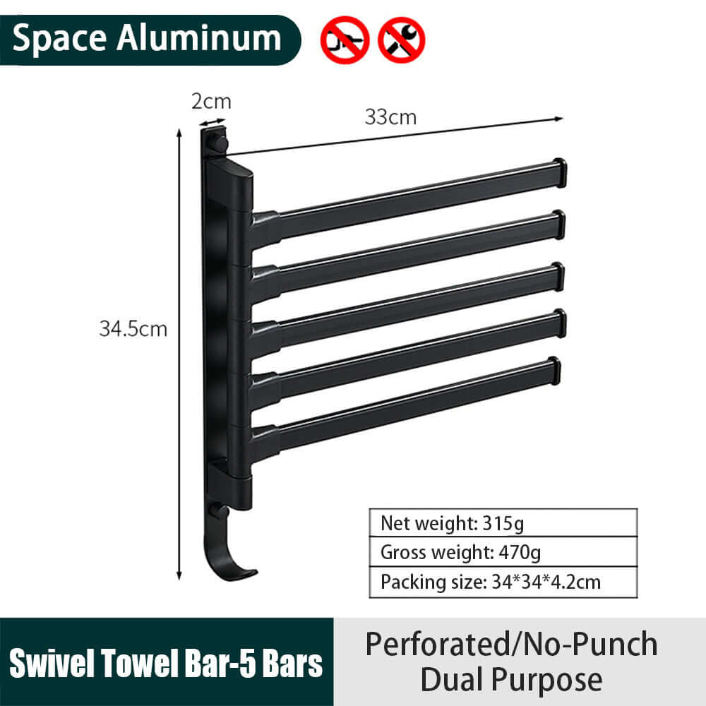 Advanced Rotating Black Towel Rack – Space-Saving & Rustproof