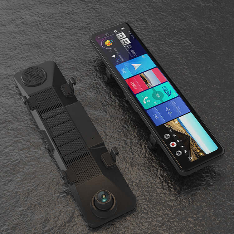 12-inch 4G SmartVision Driving Recorder with HD display, night vision, and motion detection features for safer driving.