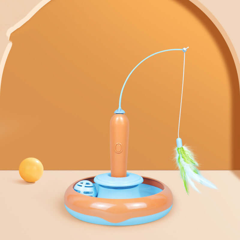2-in-1 Interactive Cat Toy with Feather Turntable