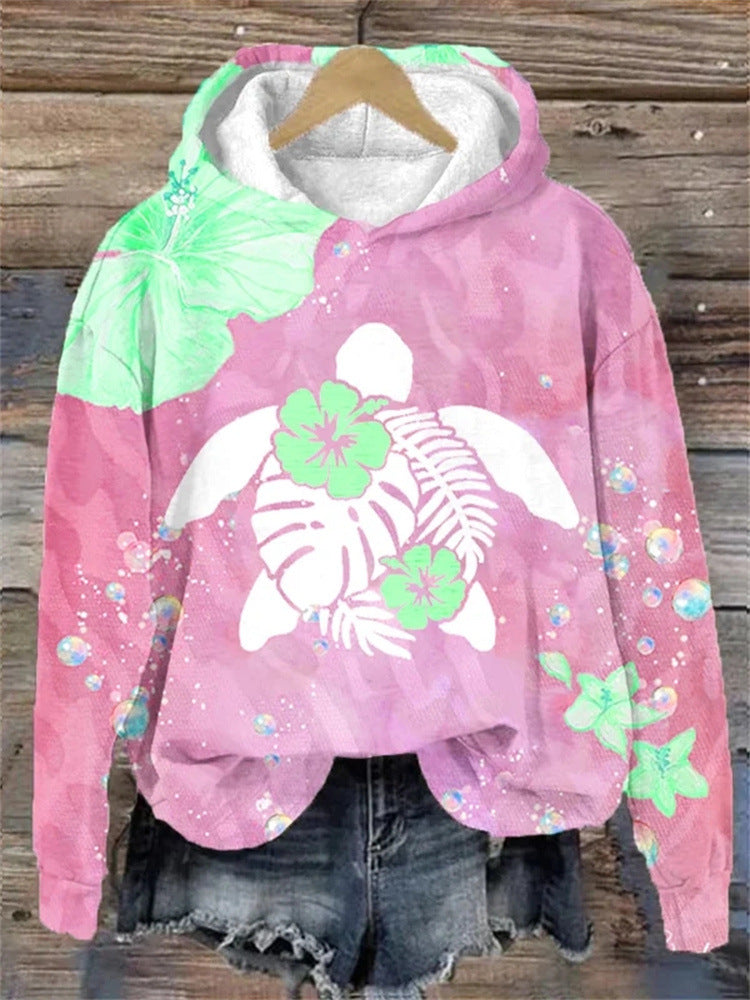 Fashion European And American Style Autumn And Winter Floral Print Long Sleeve Pullover